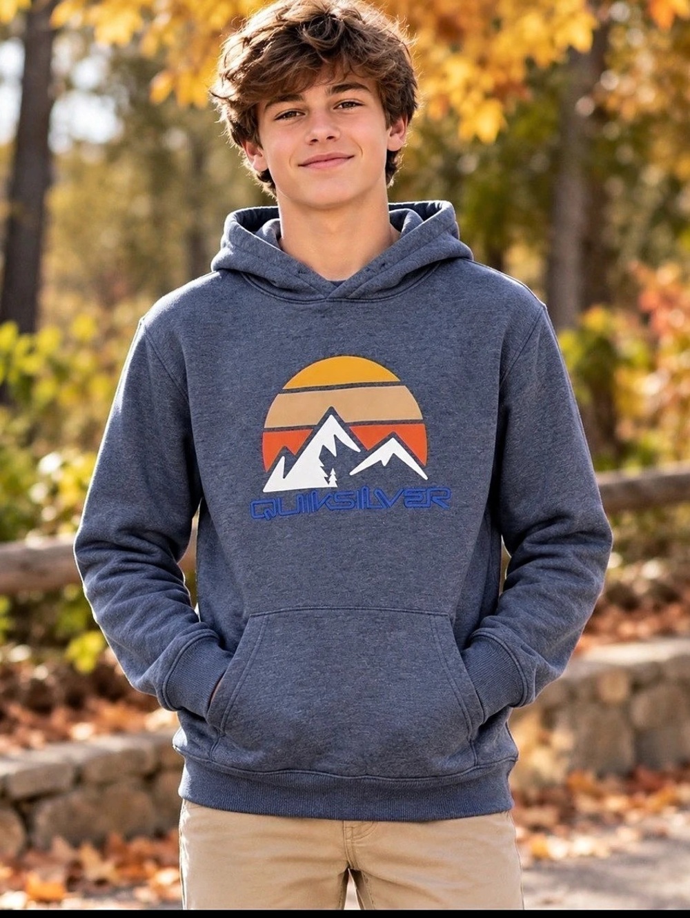 Quiksilver Boys XL 16 Mountain Graphic Hoodie Blue Fleece Pullover